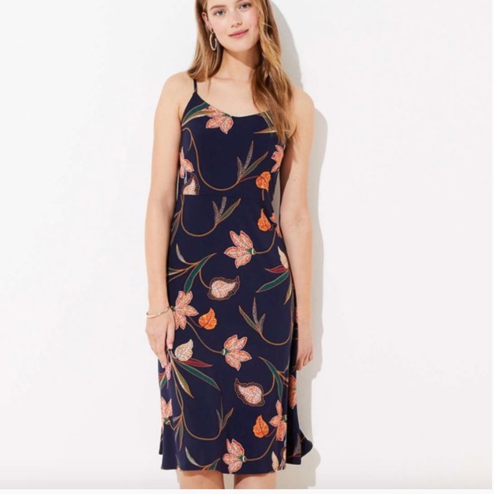 LOFT Floral Smocked Back Midi Dress